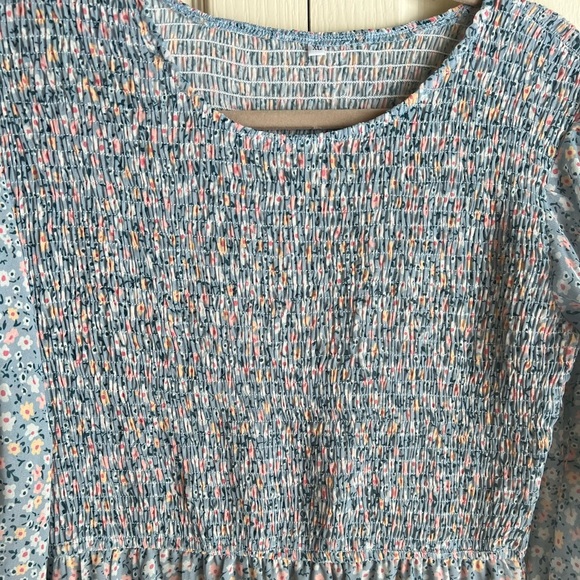 Midi Smocked Blue Floral Dress - Picture 3 of 4